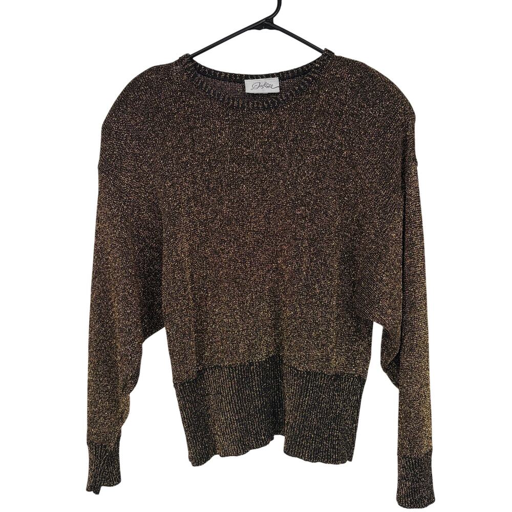 Destinee Vintage Women's Black Metallic Gold Shoulder Pads Sweater Top Size 8